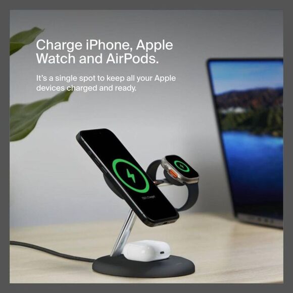 Open Box - Belkin - Qi2 3-in-1 Wireless Charging Stand - Black Black - Picture 2 of 9